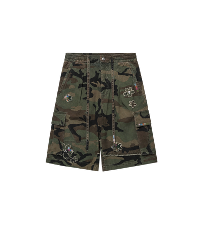 Floral Patch Crystal Camo Shorts Camo