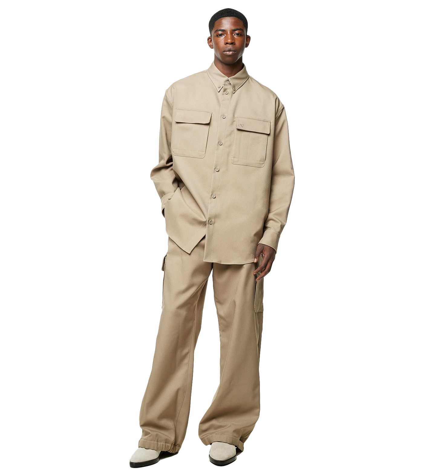 Wide-leg Cargo Trousers Beige