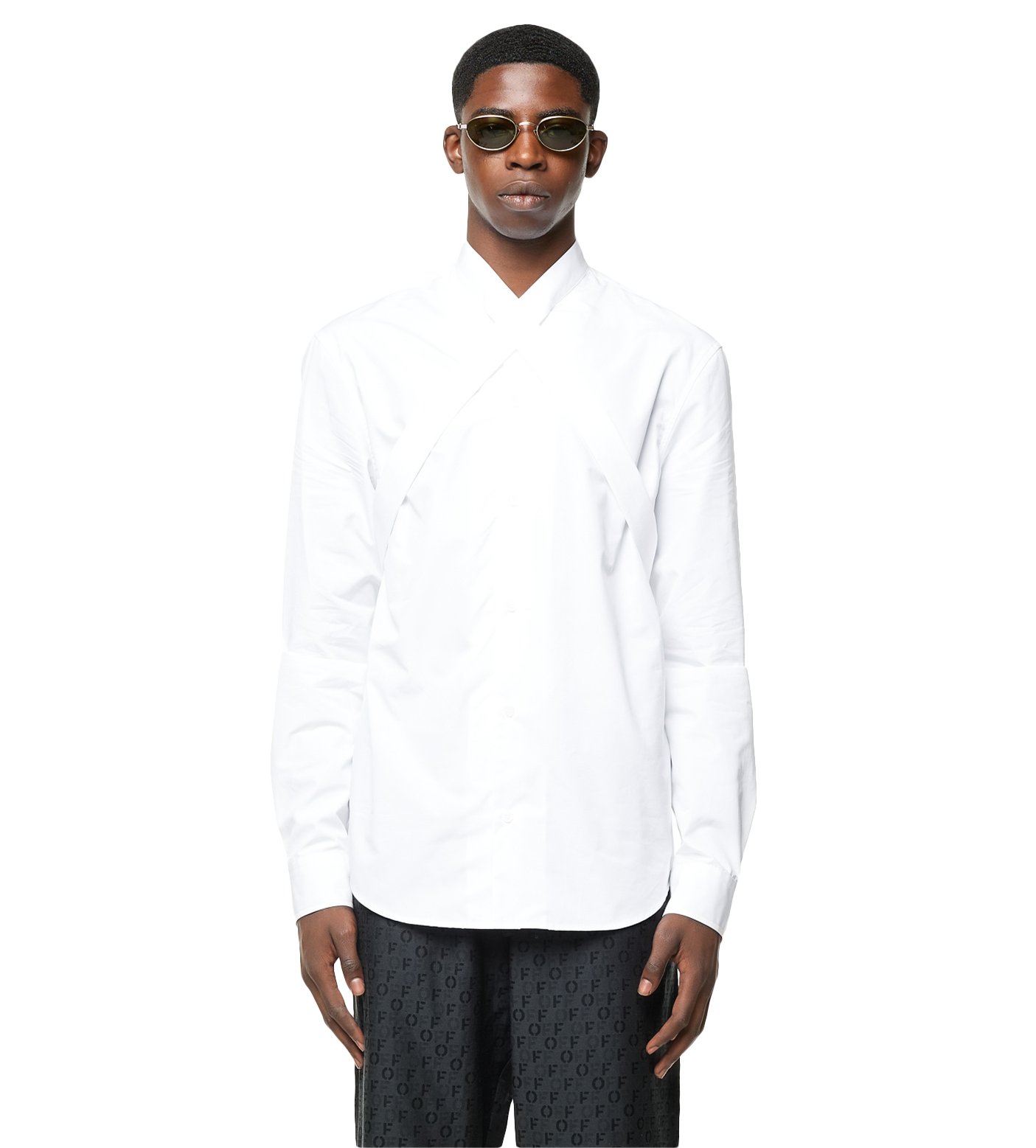 Crossover-strap Cotton Shirt White
