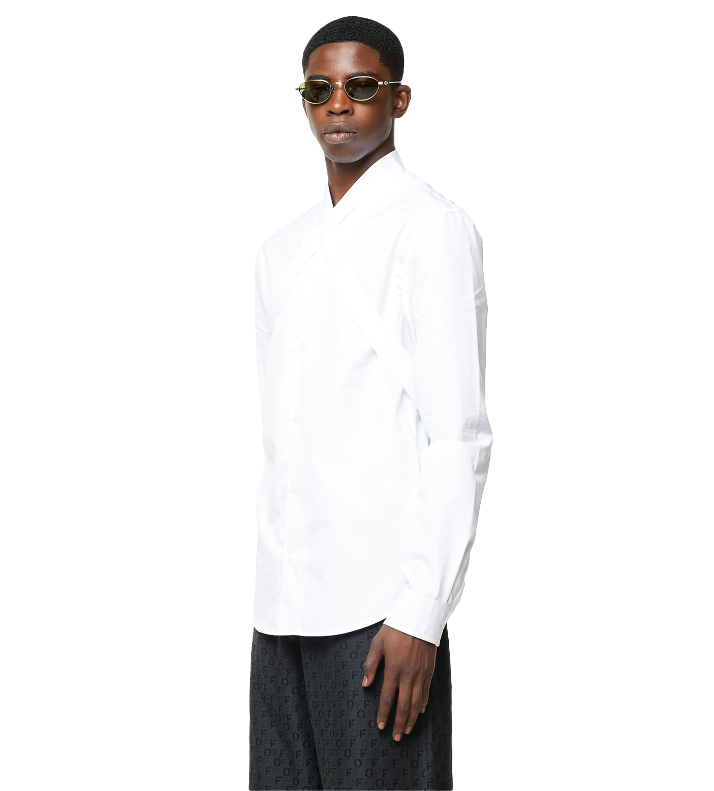 Crossover-strap Cotton Shirt White