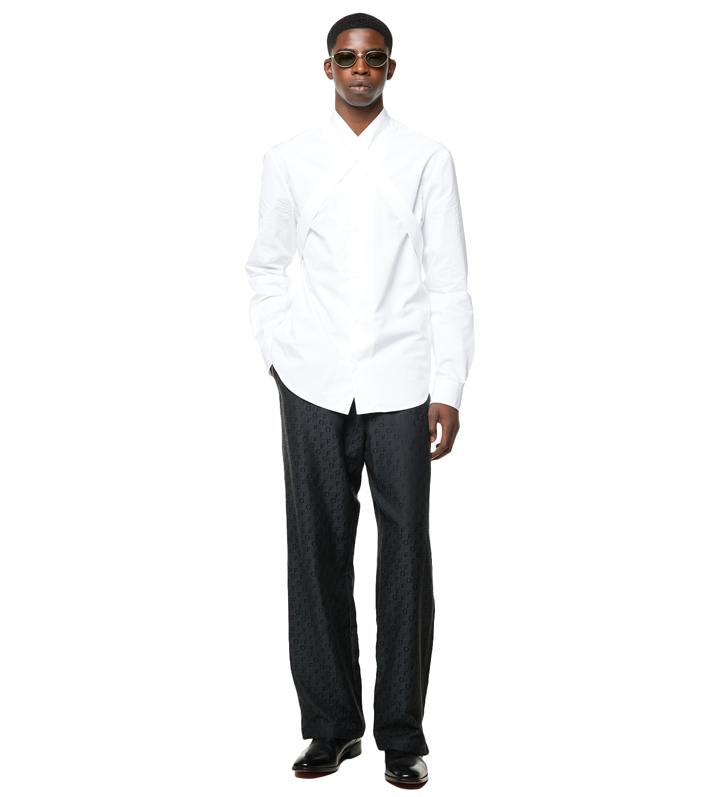 Crossover-strap Cotton Shirt White