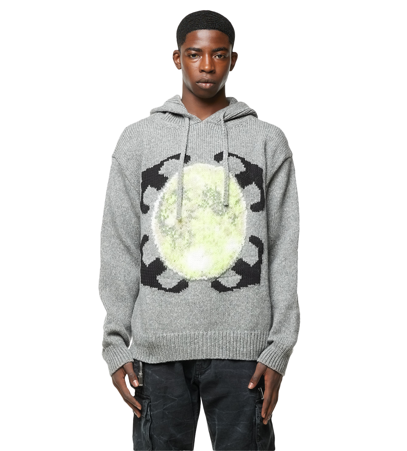 Arrows Motif Wool Hoodie Grey