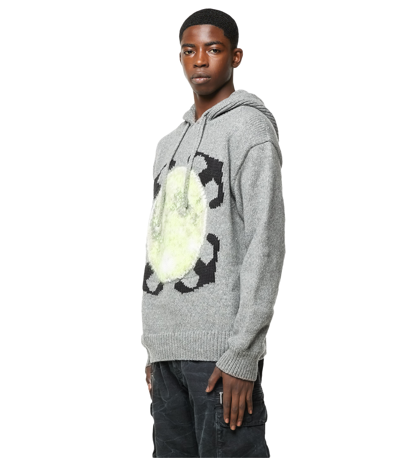 Arrows Motif Wool Hoodie Grey