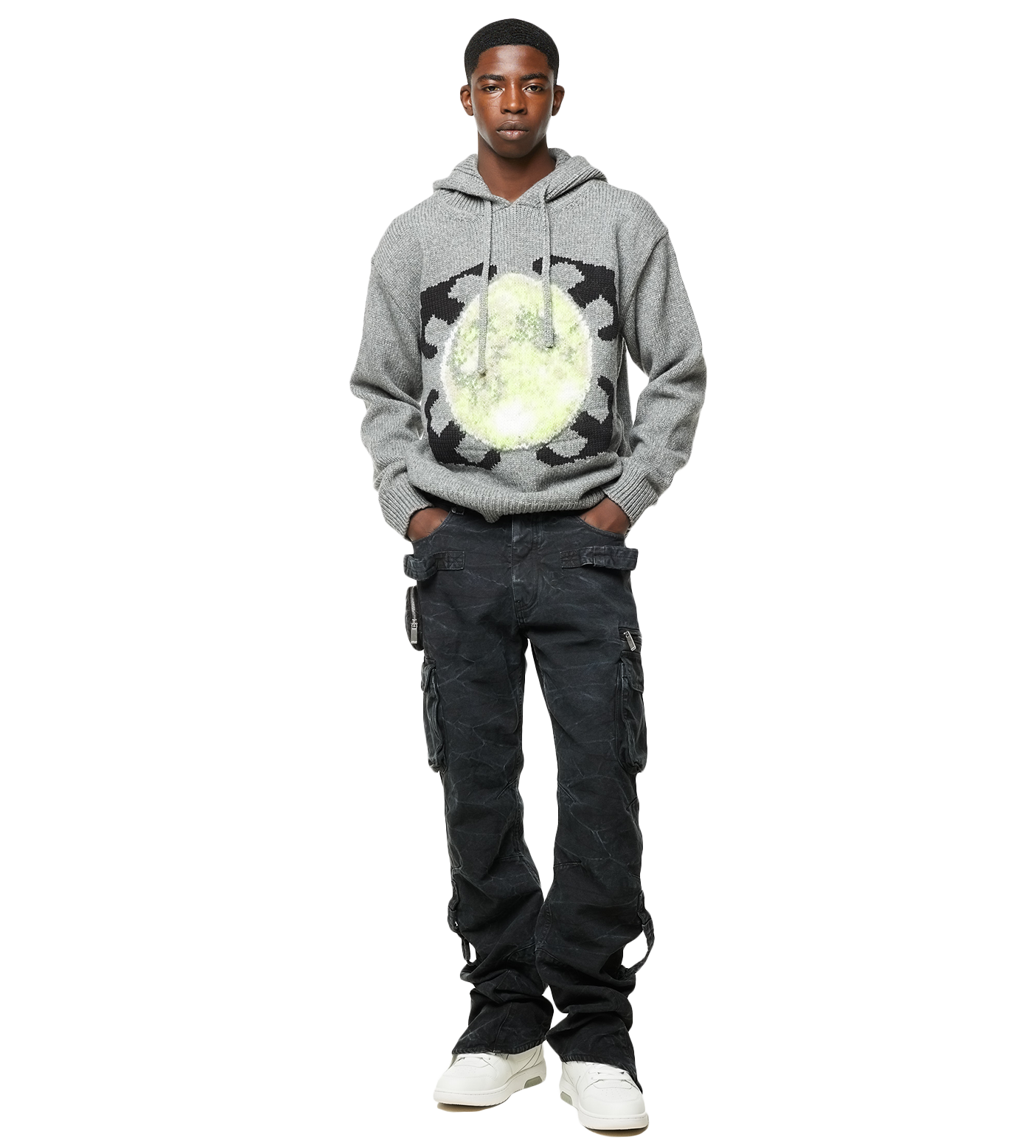 Arrows Motif Wool Hoodie Grey