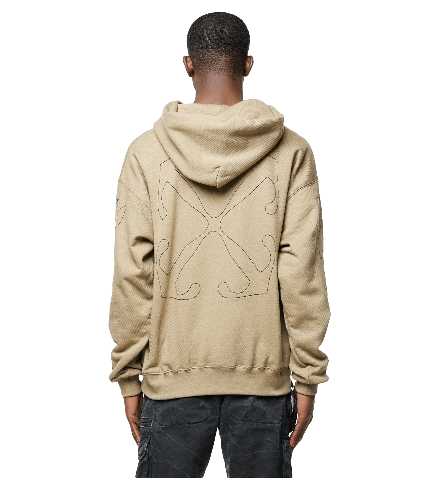 Stitch Skate Drawstring Hoodie Beige