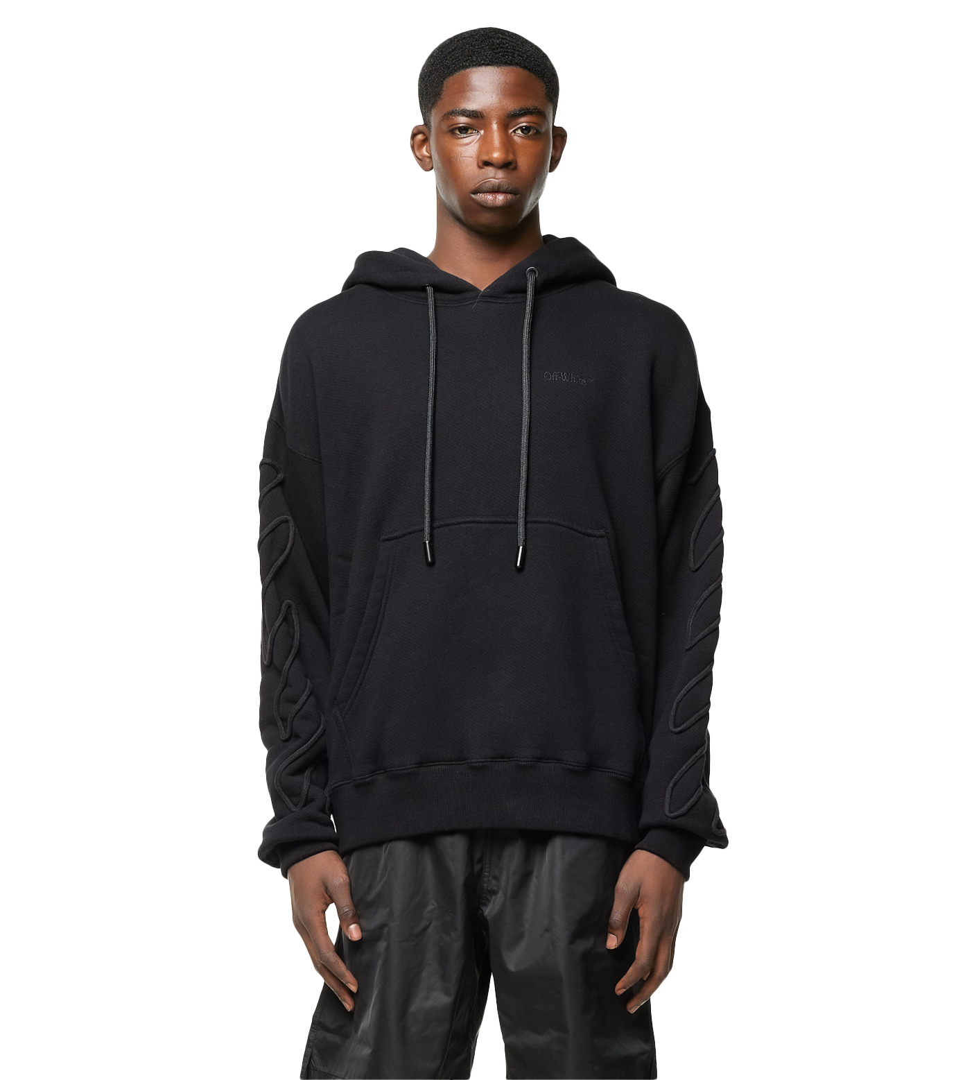 Embroidery Diagonal Stripe Hoodie Black
