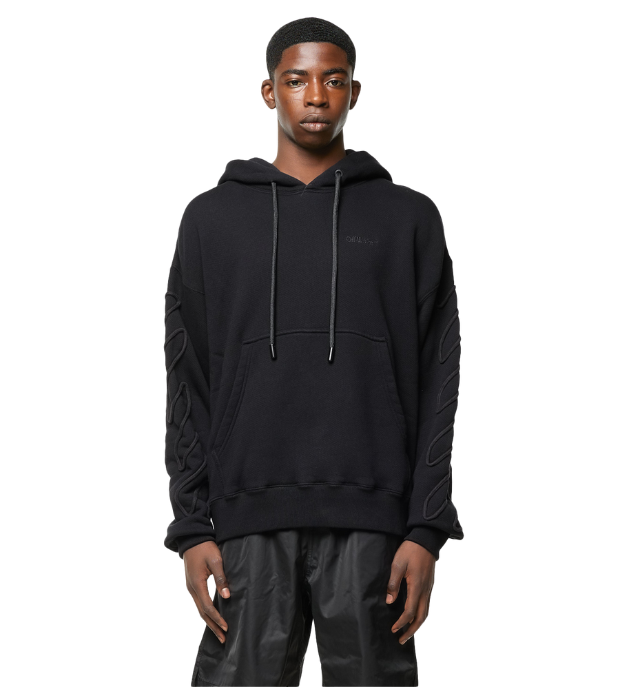 Embroidery Diagonal Stripe Hoodie Black