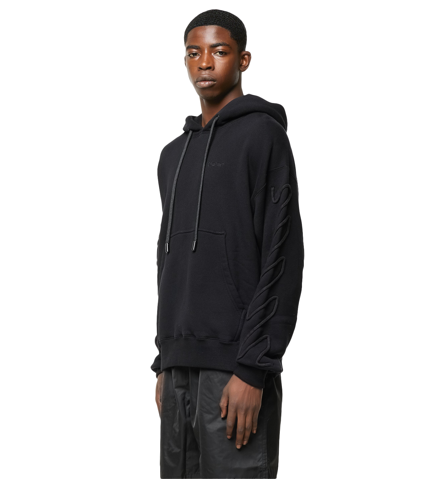 Embroidery Diagonal Stripe Hoodie Black
