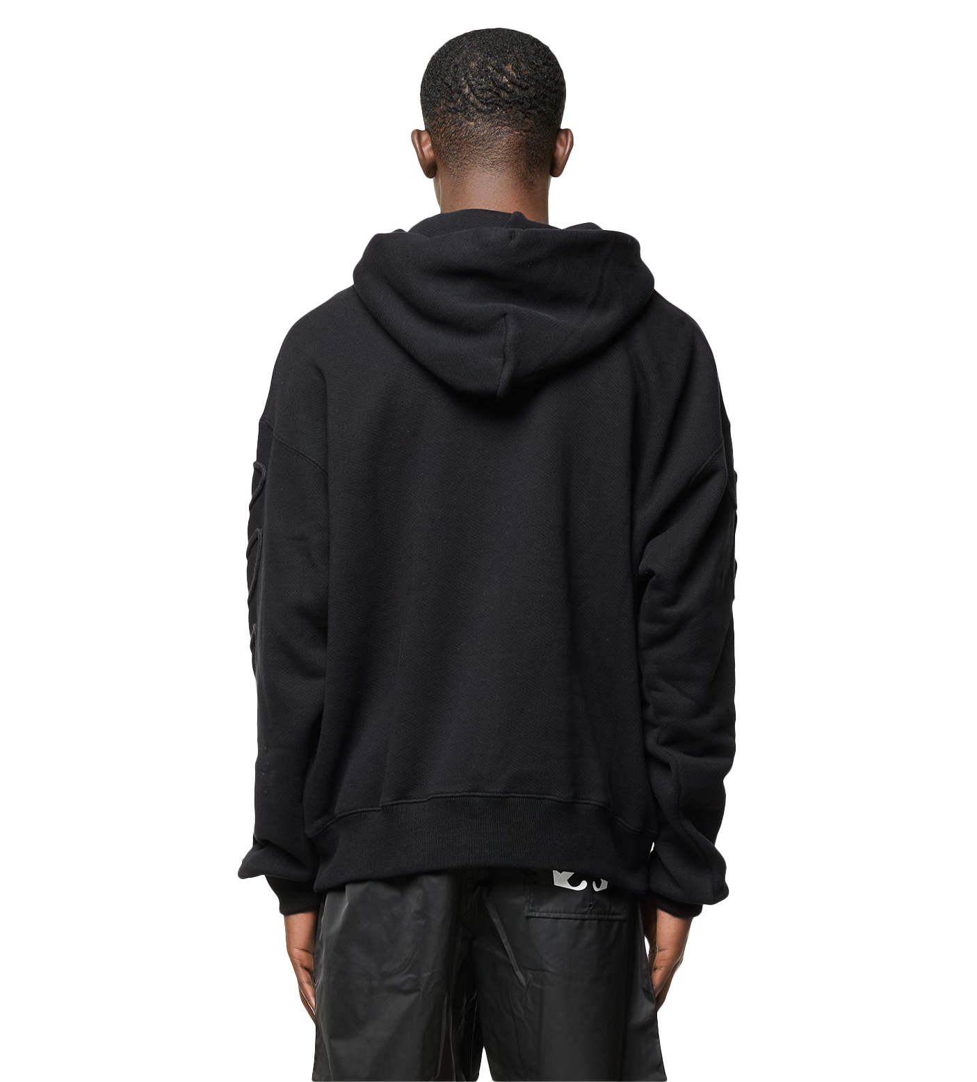 Embroidery Diagonal Stripe Hoodie Black
