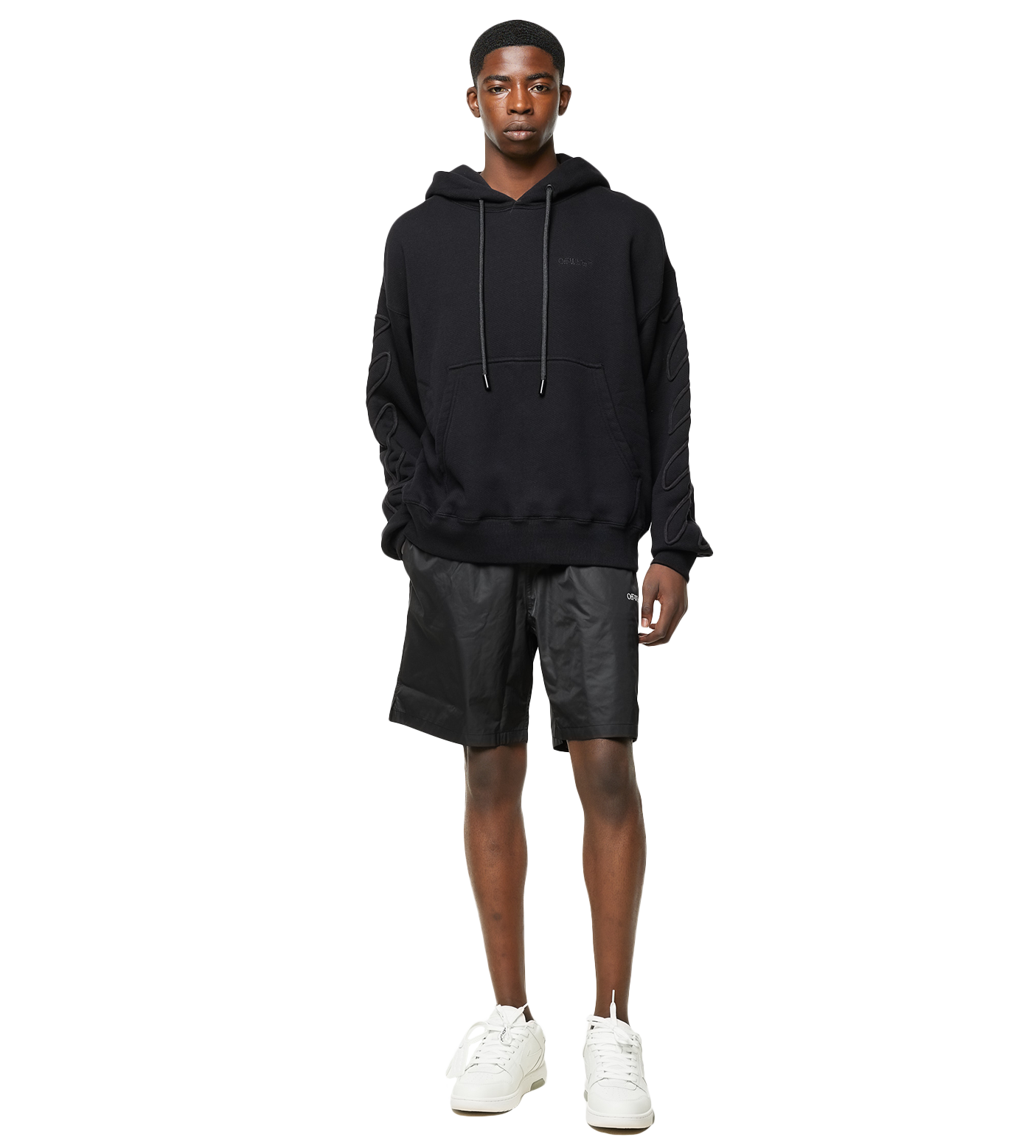 Embroidery Diagonal Stripe Hoodie Black