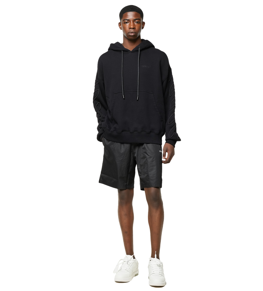 Embroidery Diagonal Stripe Hoodie Black