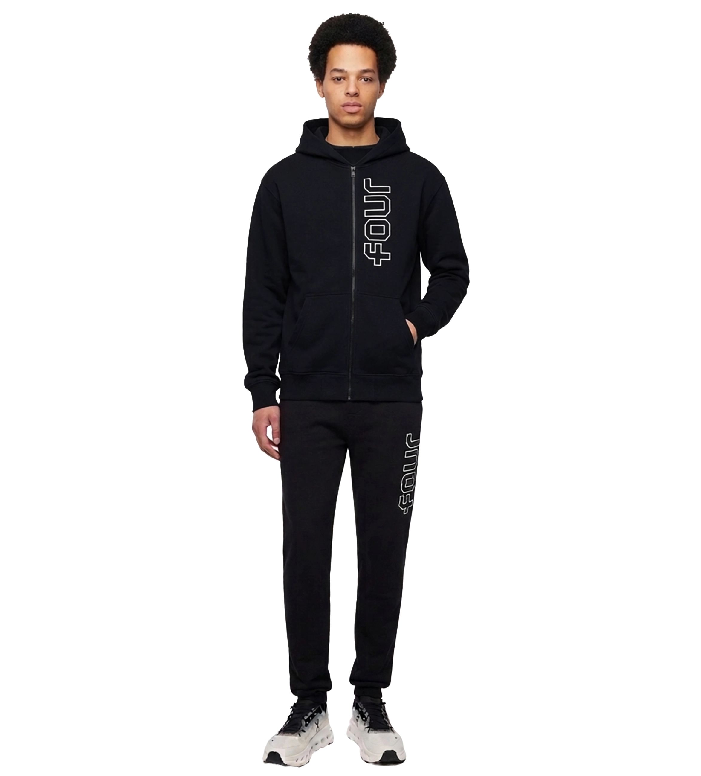 Outline Zip Up Hoodie Black