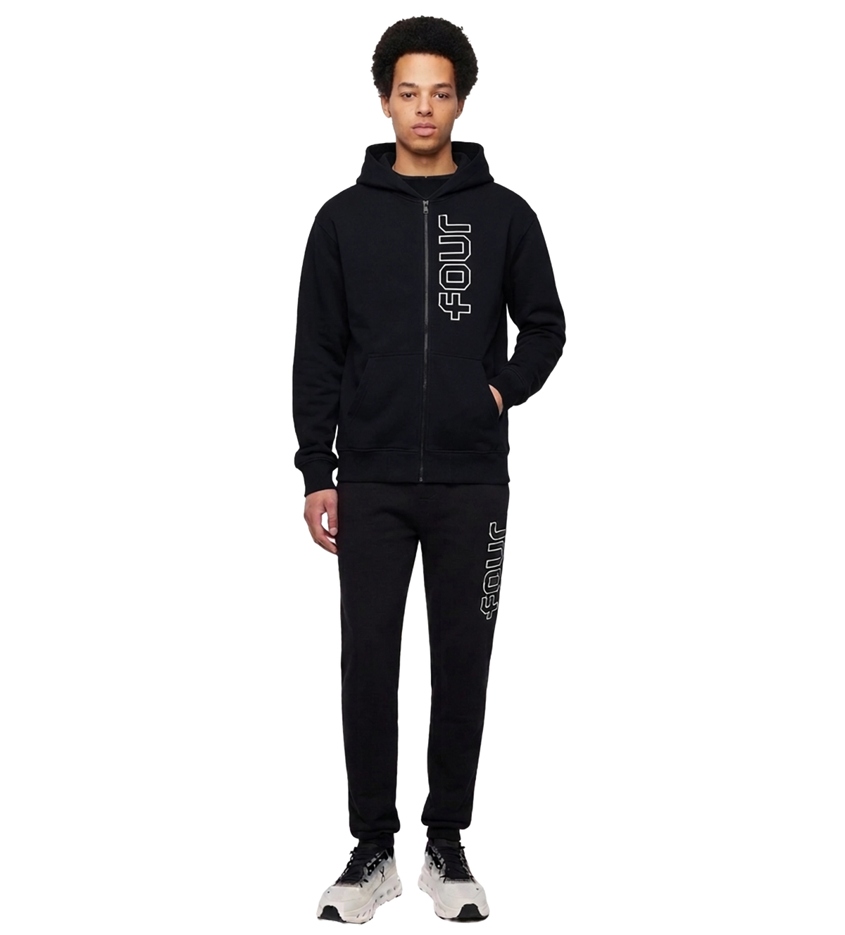 Outline Zip Up Hoodie Black