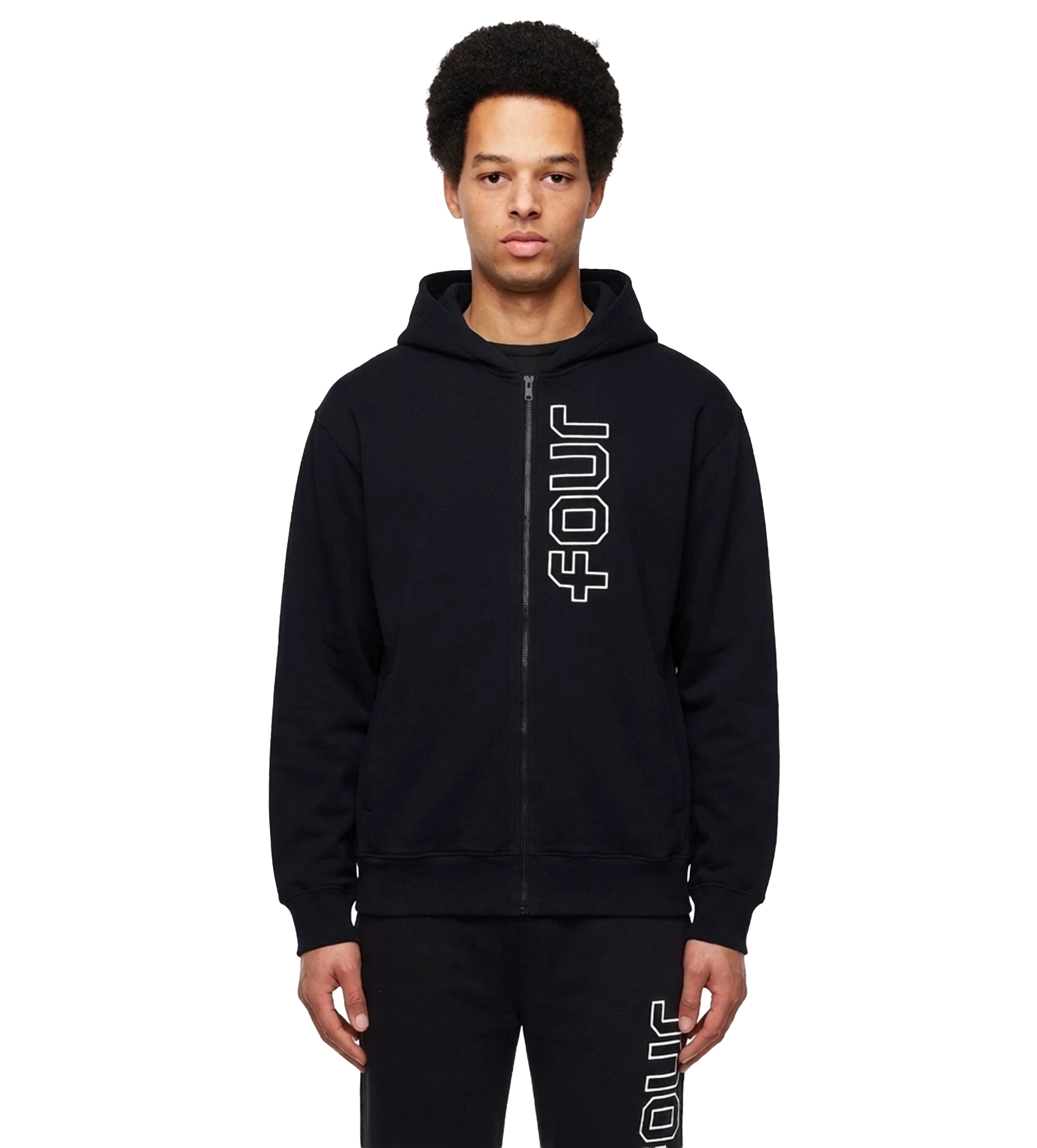 Outline Zip Up Hoodie Black