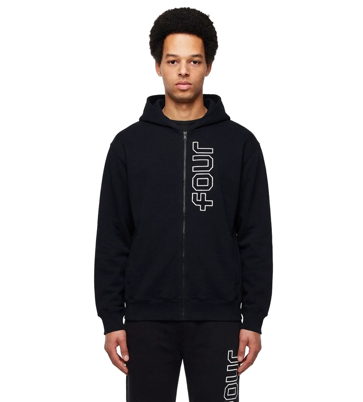 Outline Zip Up Hoodie Black