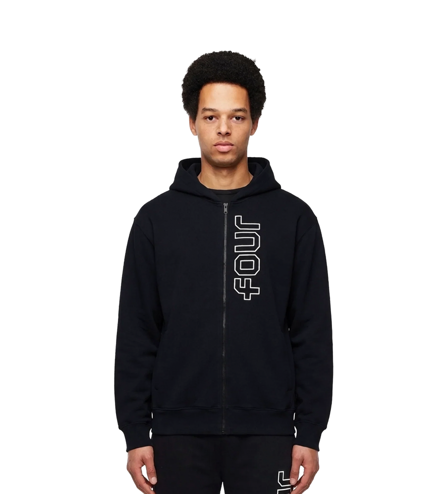 Outline Zip Up Hoodie Black