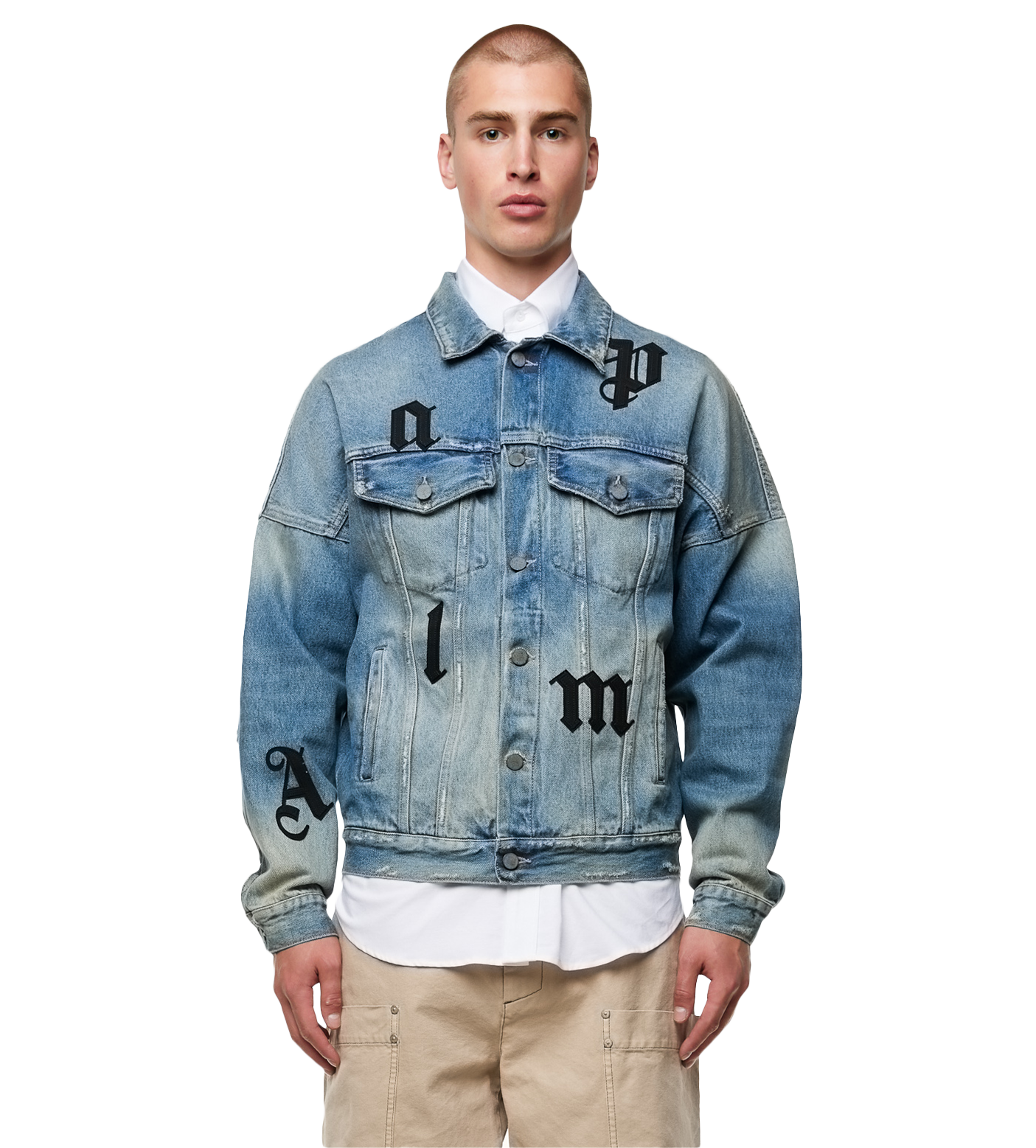Oversize Logo Patches Denim Jacket Blue