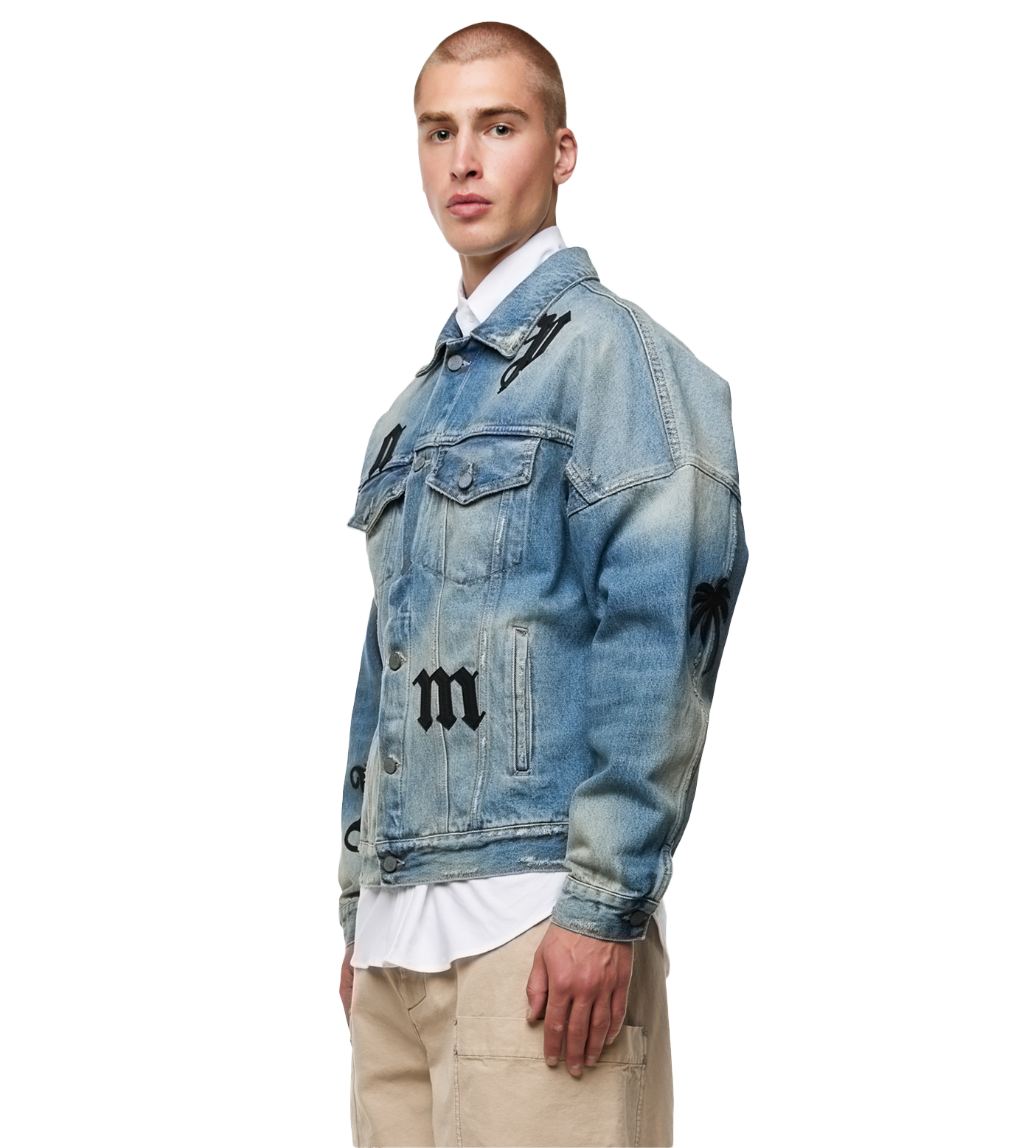 Oversize Logo Patches Denim Jacket Blue