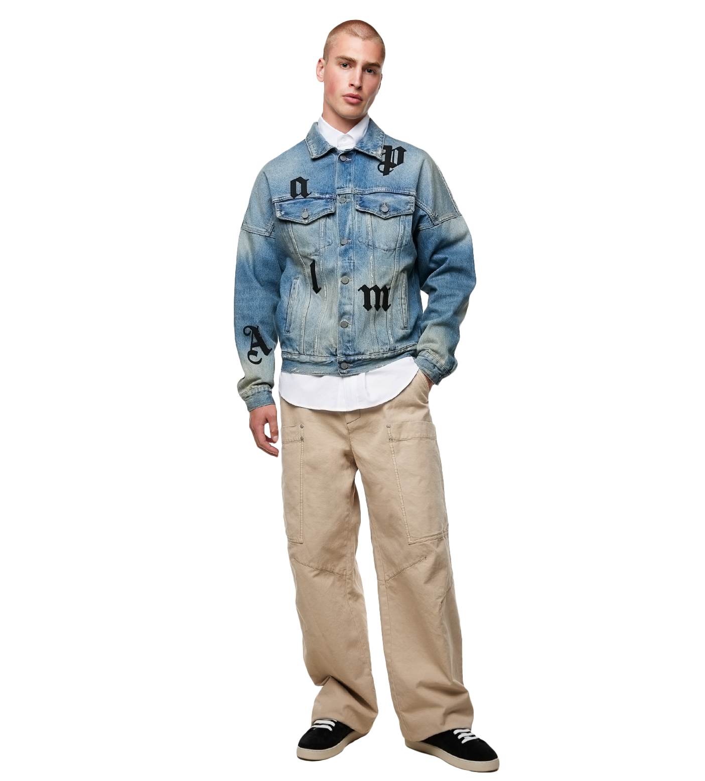Oversize Logo Patches Denim Jacket Blue