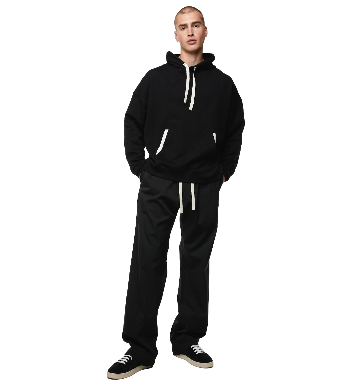 Monogram embroidered straight leg trousers Black