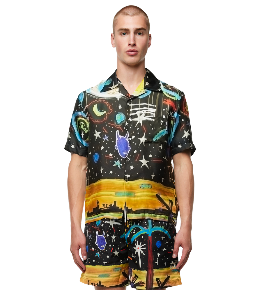 Starry Night Bowling Shirt Black