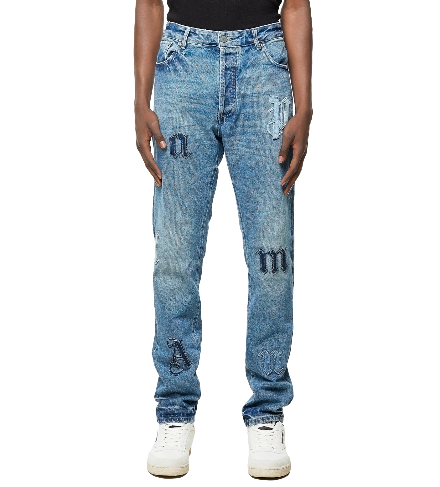 Logo-patch Straight Jeans Light Blue