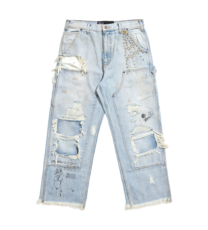 Double Knee Denim Trousers in Blue