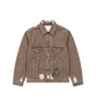 Distressed Graphic-Print Denim Jacket Brown