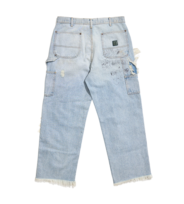 Double Knee Denim Trousers in Blue
