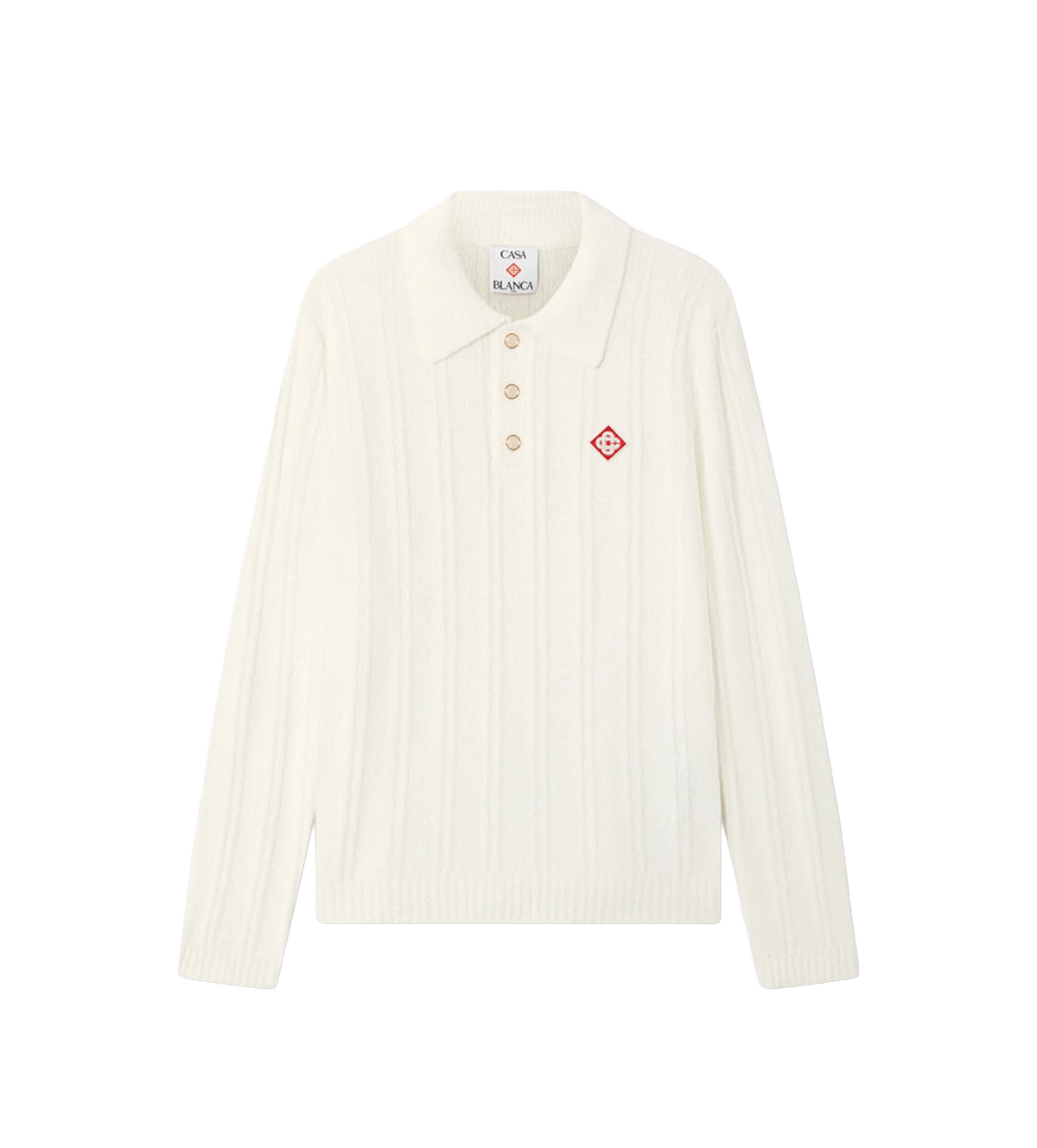 Bouclé Long Sleeve Polo Shirt White
