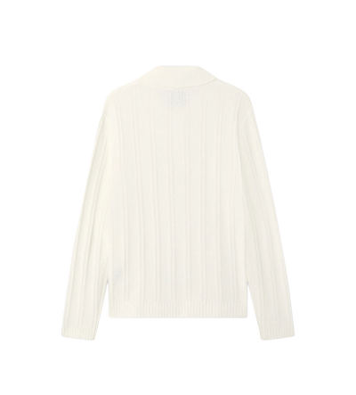 Bouclé Long Sleeve Polo Shirt White