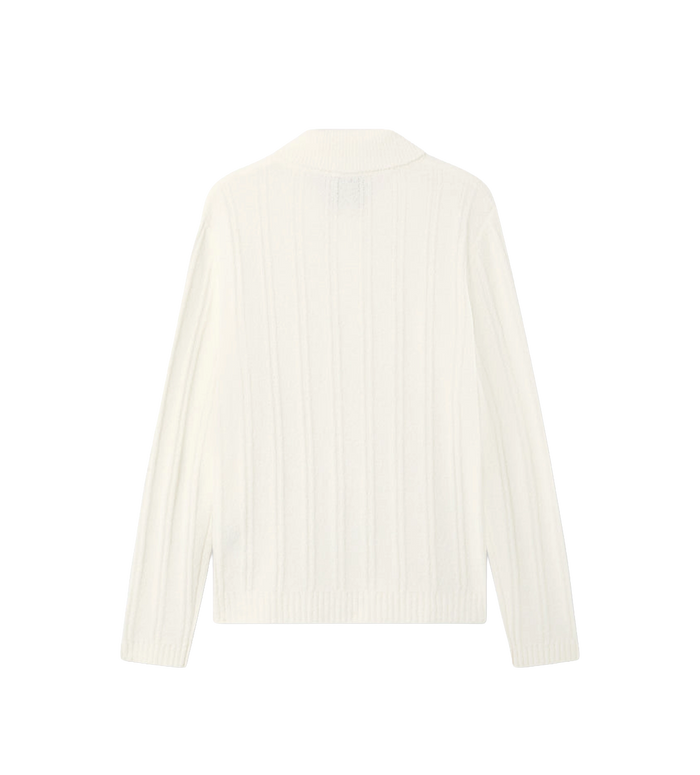 Bouclé Long Sleeve Polo Shirt White
