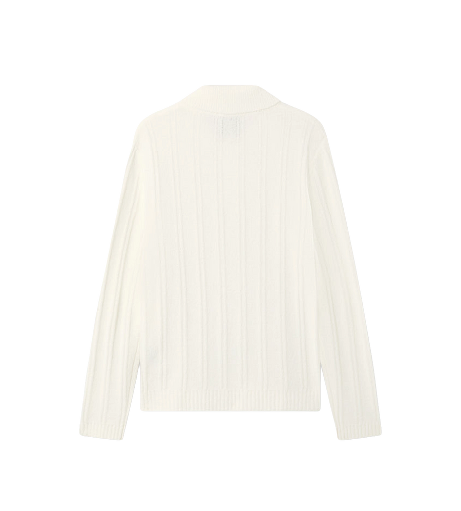 Bouclé Long Sleeve Polo Shirt White