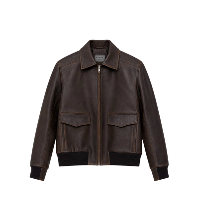 Leather Bomber Jacket Brown