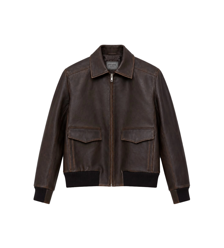 Leather Bomber Jacket Brown