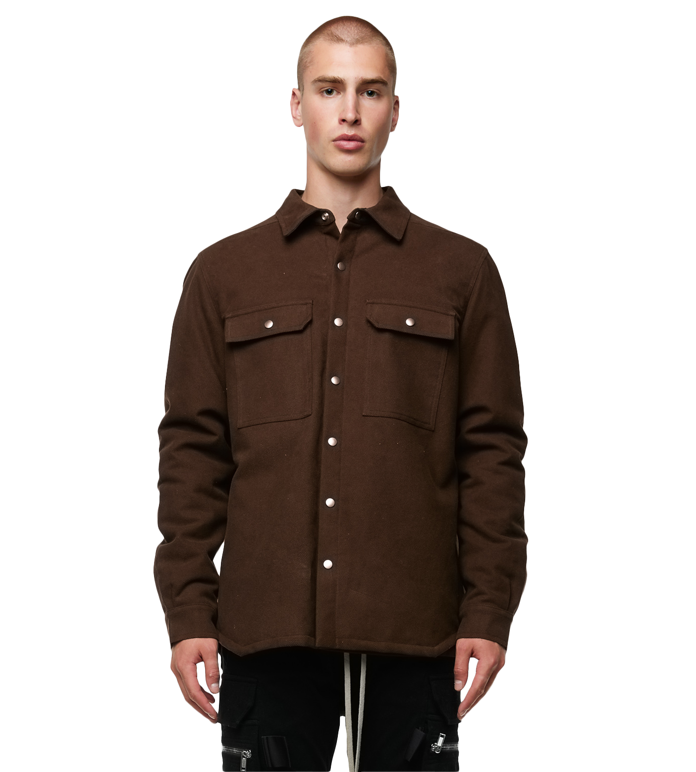 Button-up Cotton Shirt Jacket Brown