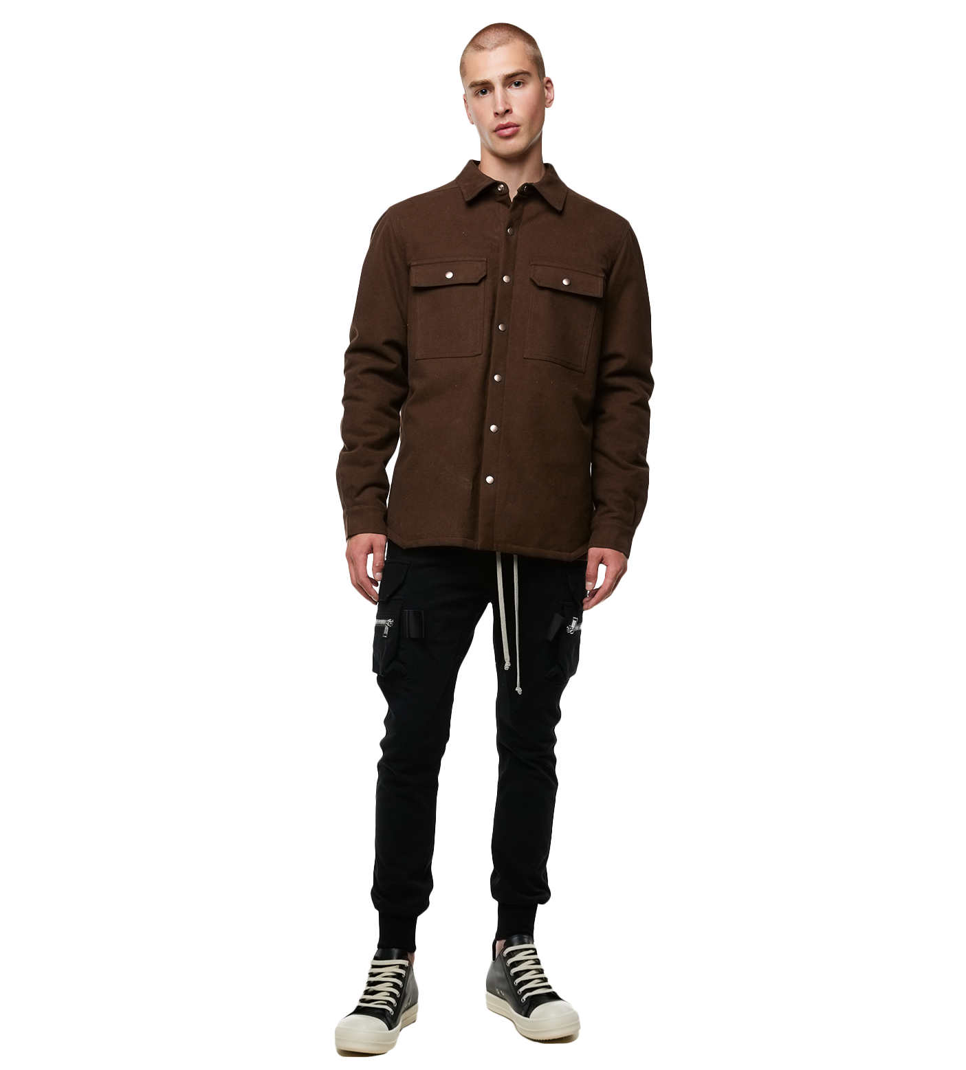 Button-up Cotton Shirt Jacket Brown