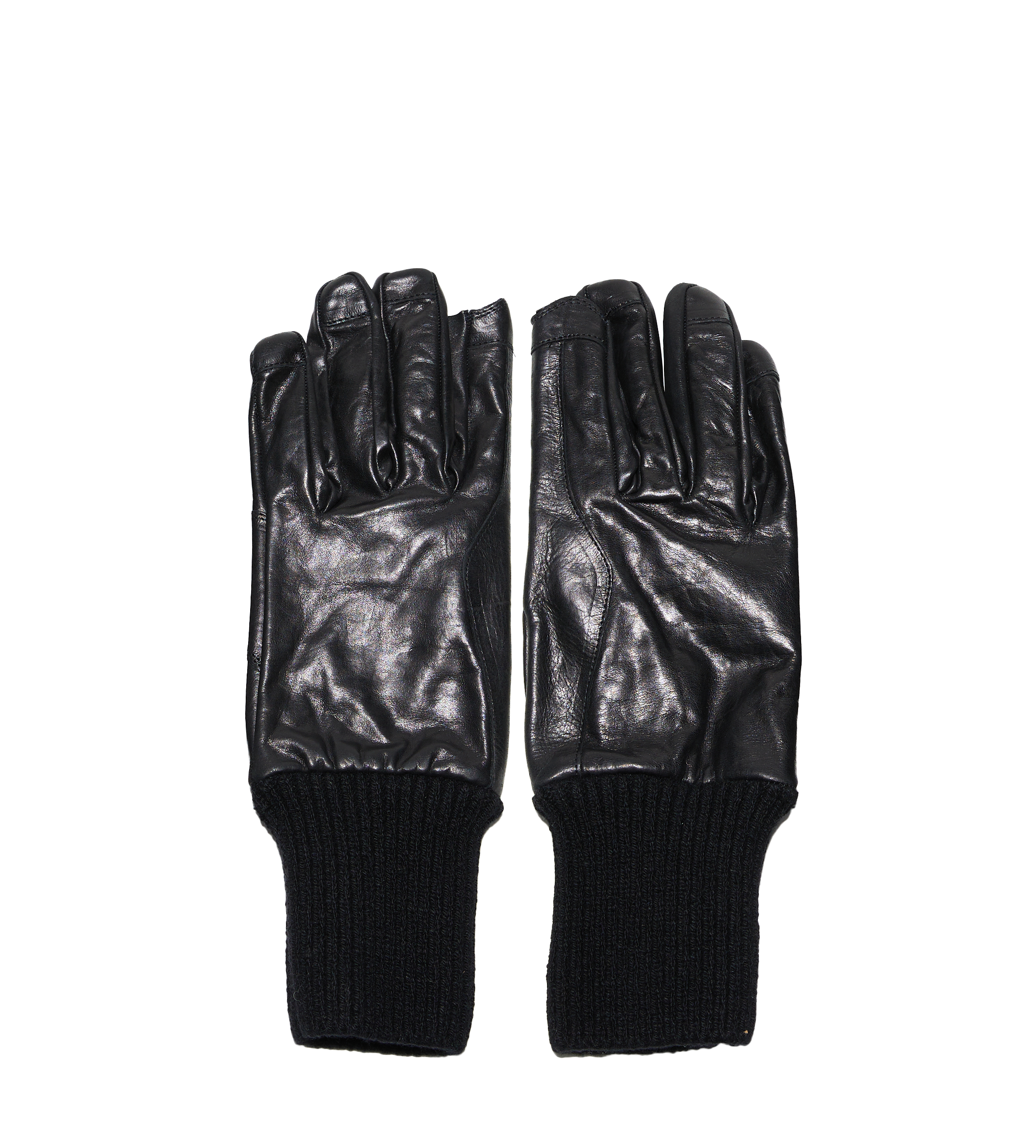 Ribbed Leather Gloves Black