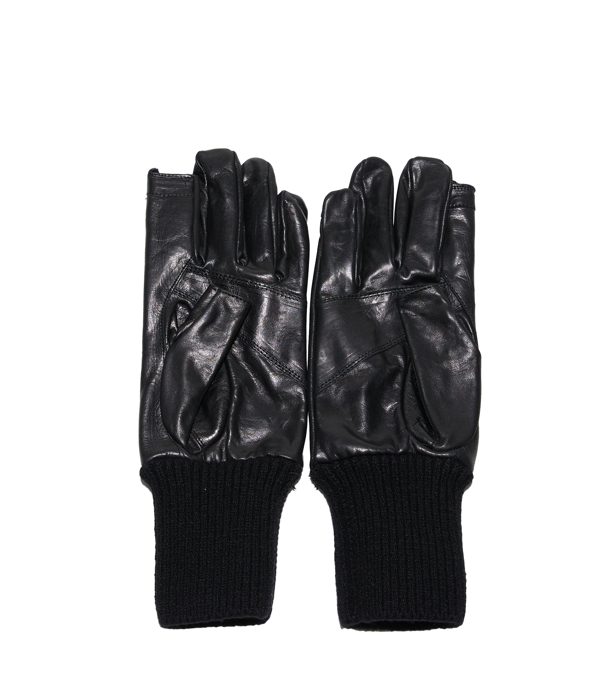 Ribbed Leather Gloves Black
