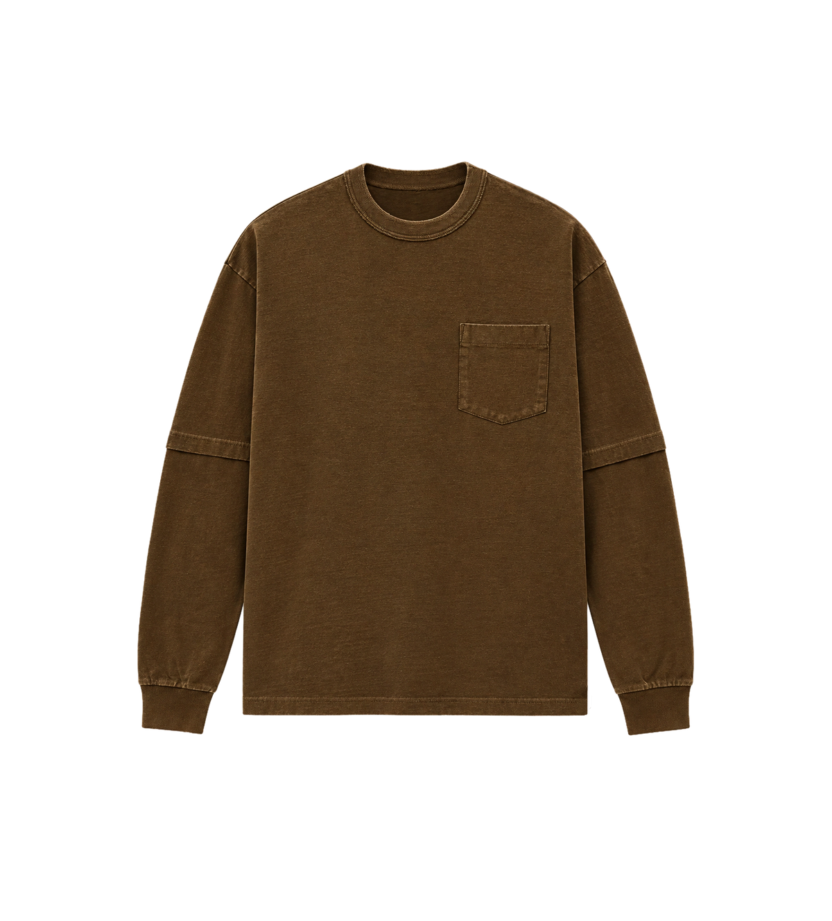 Denim x Cotton Jersey Long Sleeve T-Shirt Brown