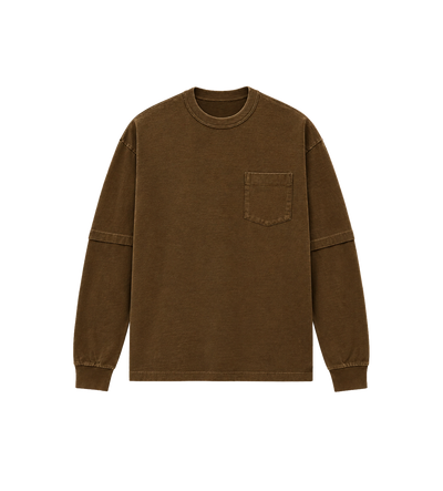Denim x Cotton Jersey Long Sleeve T-Shirt Brown