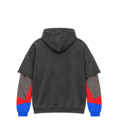 Flynn Nylon Sleeve Hoodie Black