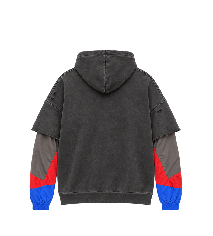 Flynn Nylon Sleeve Hoodie Black
