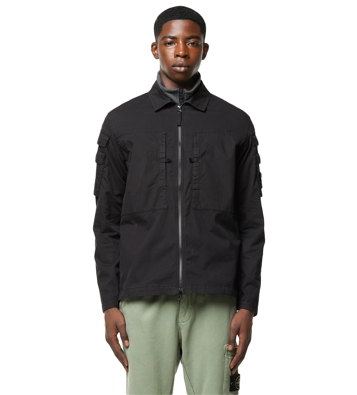 Compass-patch Zip-up Shirt Jacket Black