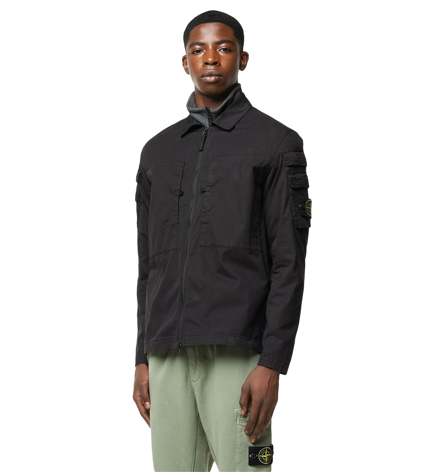Compass-patch Zip-up Shirt Jacket Black