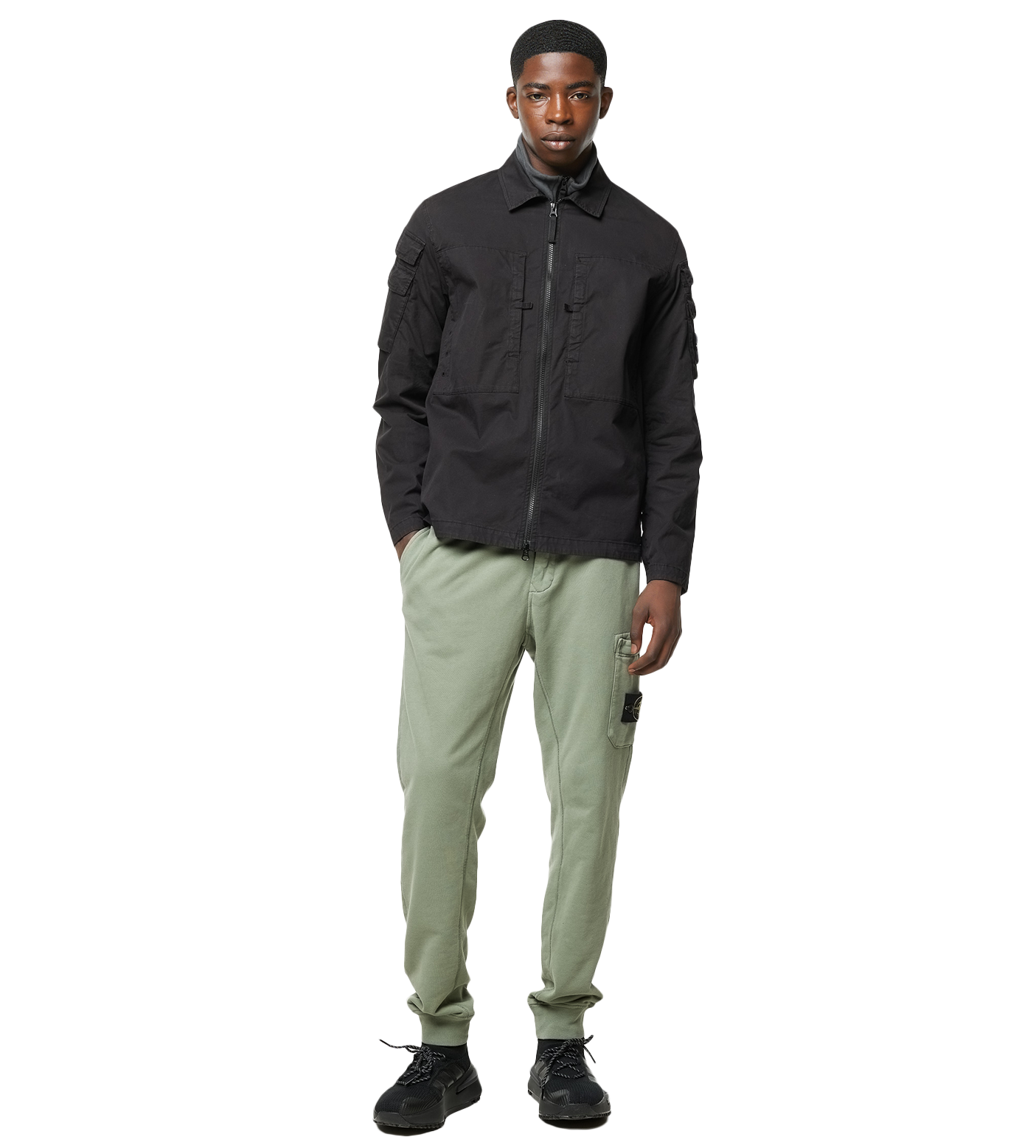 Compass-patch Zip-up Shirt Jacket Black