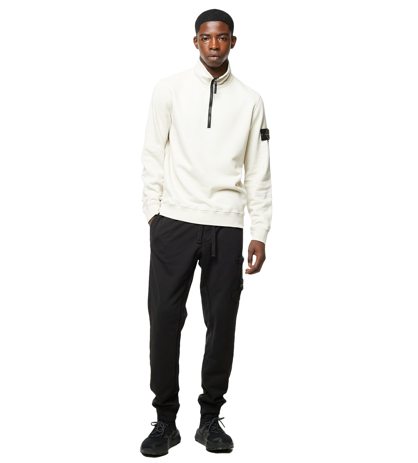 Compass-motif Half-zip Sweatshirt Beige