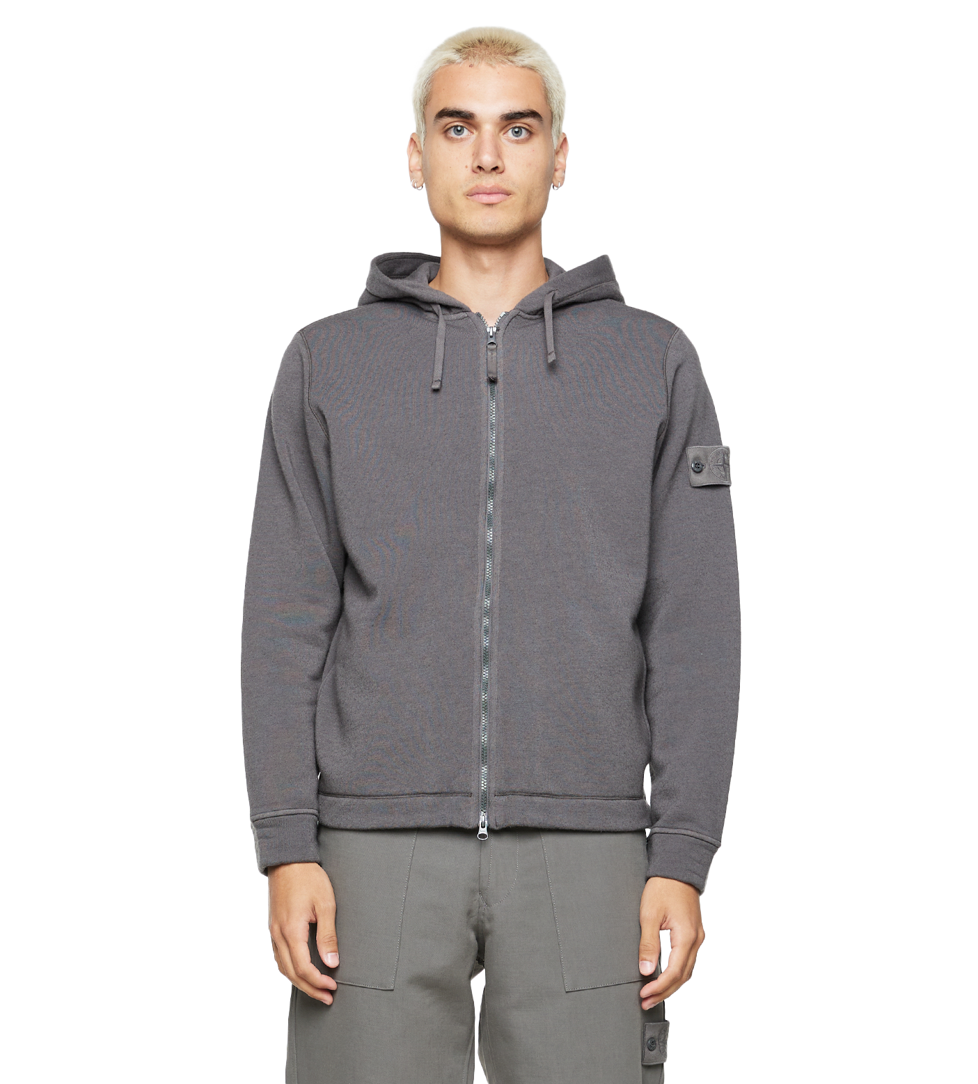 Compass-patch Zip-up Hoodie Dark Grey