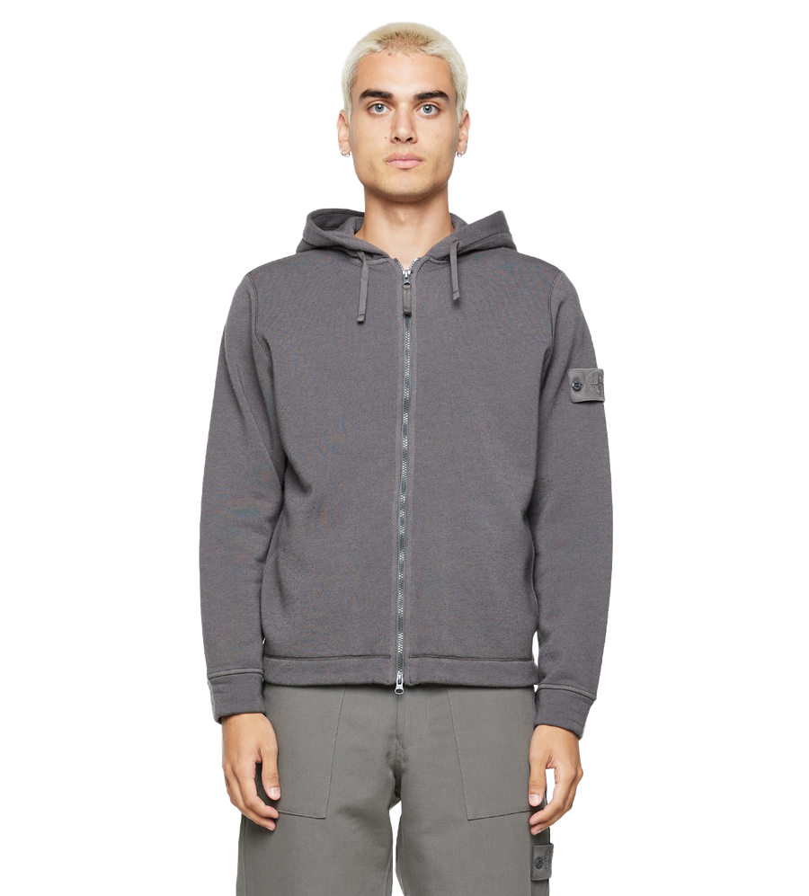 Compass-patch Zip-up Hoodie Dark Grey