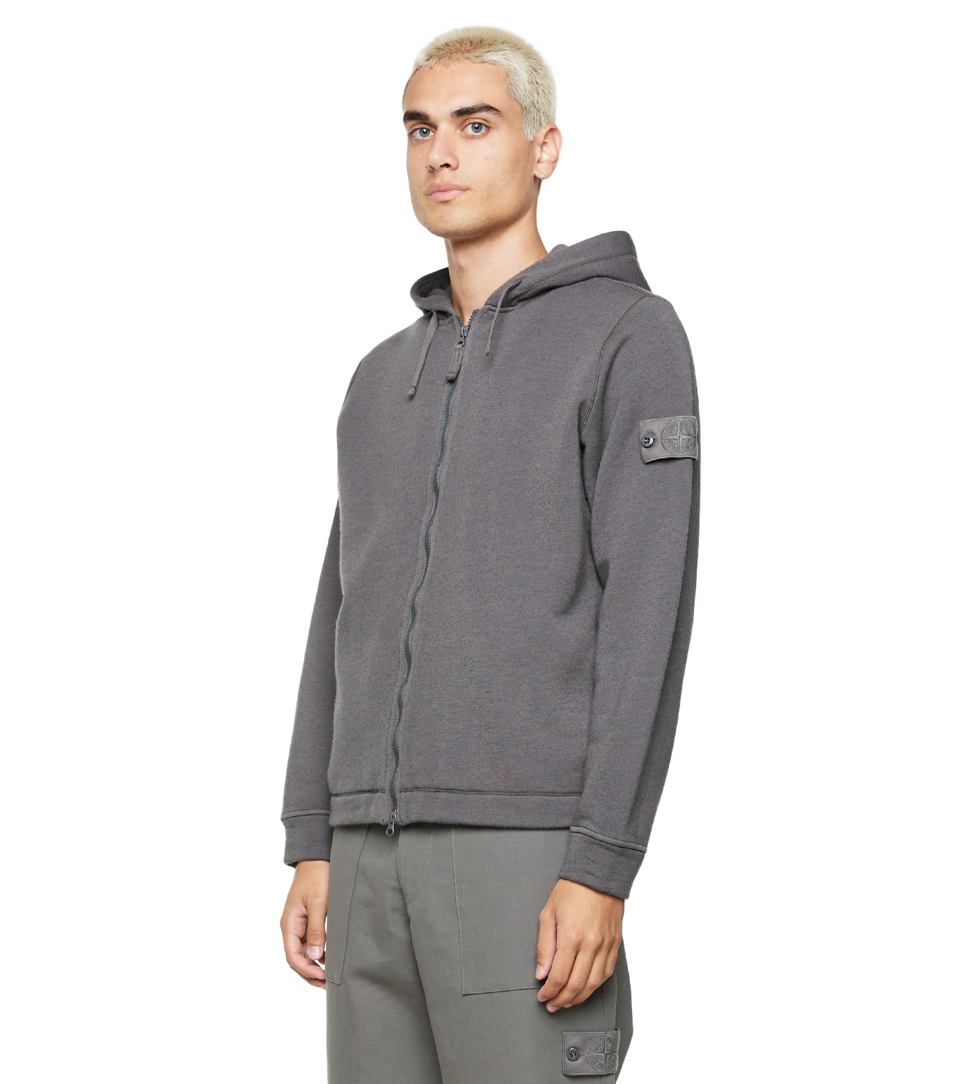 Compass-patch Zip-up Hoodie Dark Grey